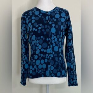 Garnet Hill 100% Cashmere Blue Polka Dot  Cardigan Button Front Small Preppy